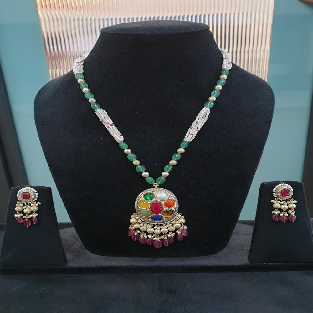 14kt Gold Navratan Pendant Set - Color: Multicolour