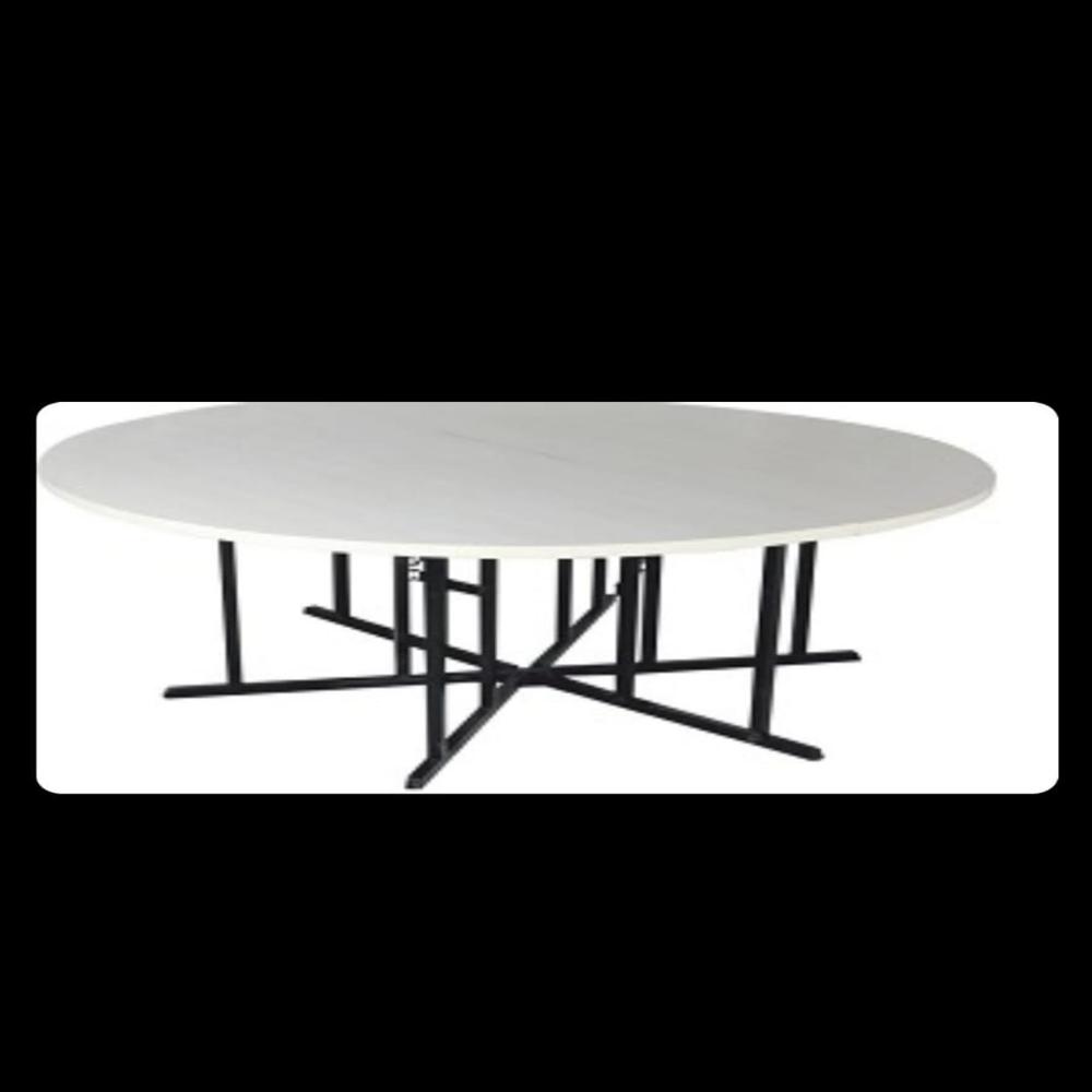 Om Woods Dct 1022 Jumbo Round Table - Metal & Wood | 6" Standard Size, Modern Design, No Assembly Required, Polished Finishing In Black & White