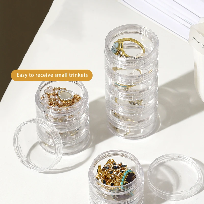 5 Layer Acrylic Mini Round Jewelry Box - Color: White
