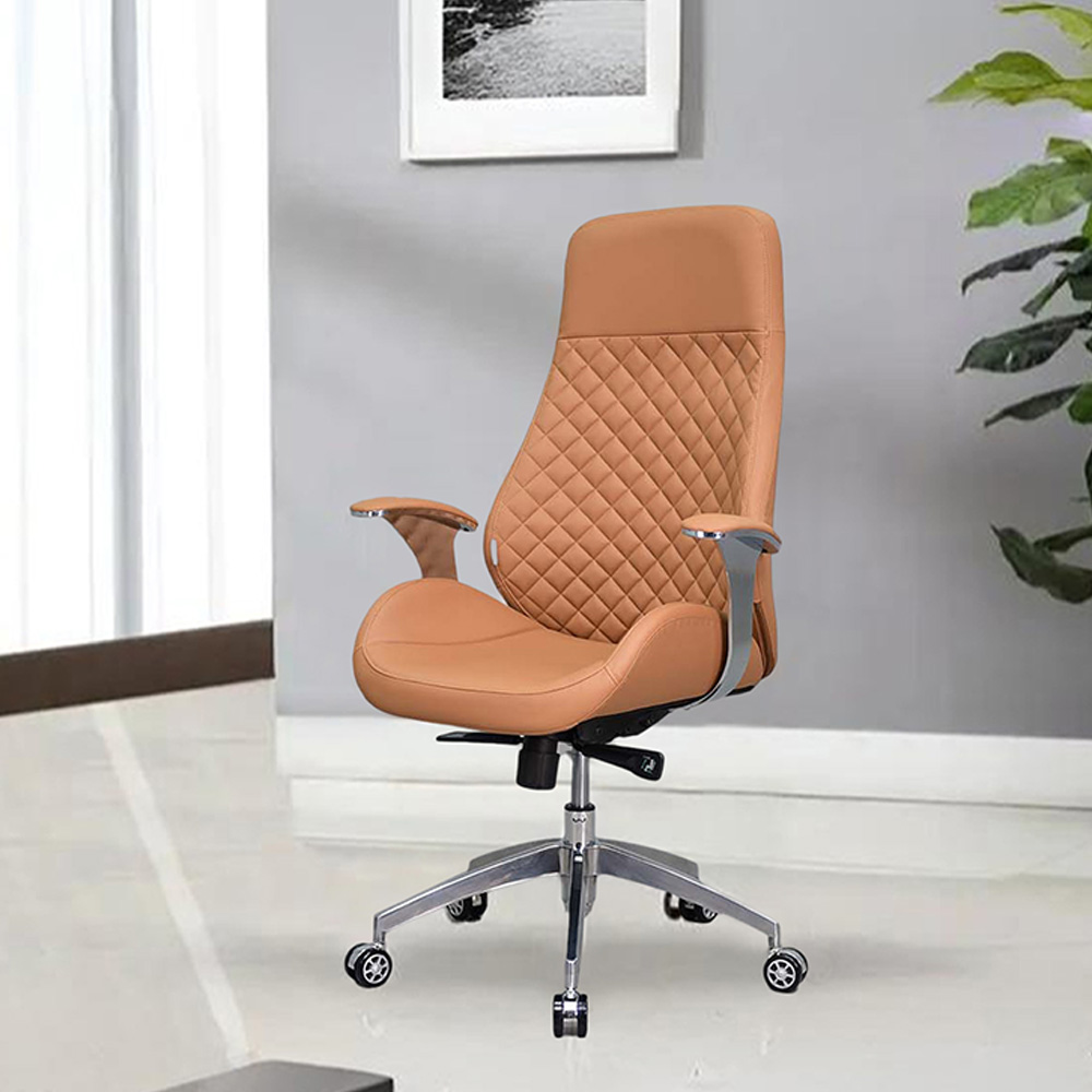 Roya-Loak Milan Italian Office Chair With Revo-Lving Base - Cr8033 - Color: Brown/Silver