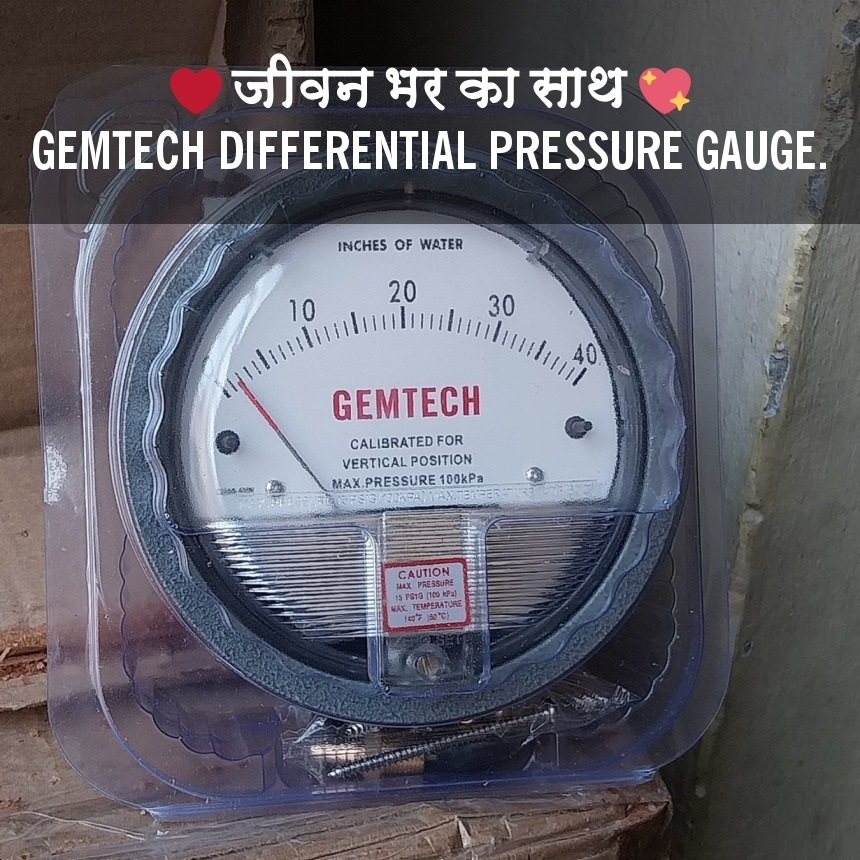 Differential Pressure Gauge Gemtech - Metal Alloy, 4" Diameter, White/black | 2% Accuracy, Portable, Dual-scale Measurement, Durable Design