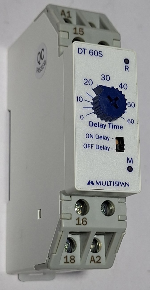 MULTISPAN DT-60S-B1-00 - 230V AC Voltage, 1 Relay Output (5A Resistive Load), 0 to 60 Seconds Delay Range | N/A Sensor, 50 Hz Operation