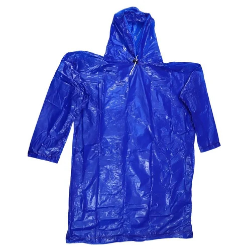 Blue Unisex Plastic Raincoat - Feature: Waterproof
