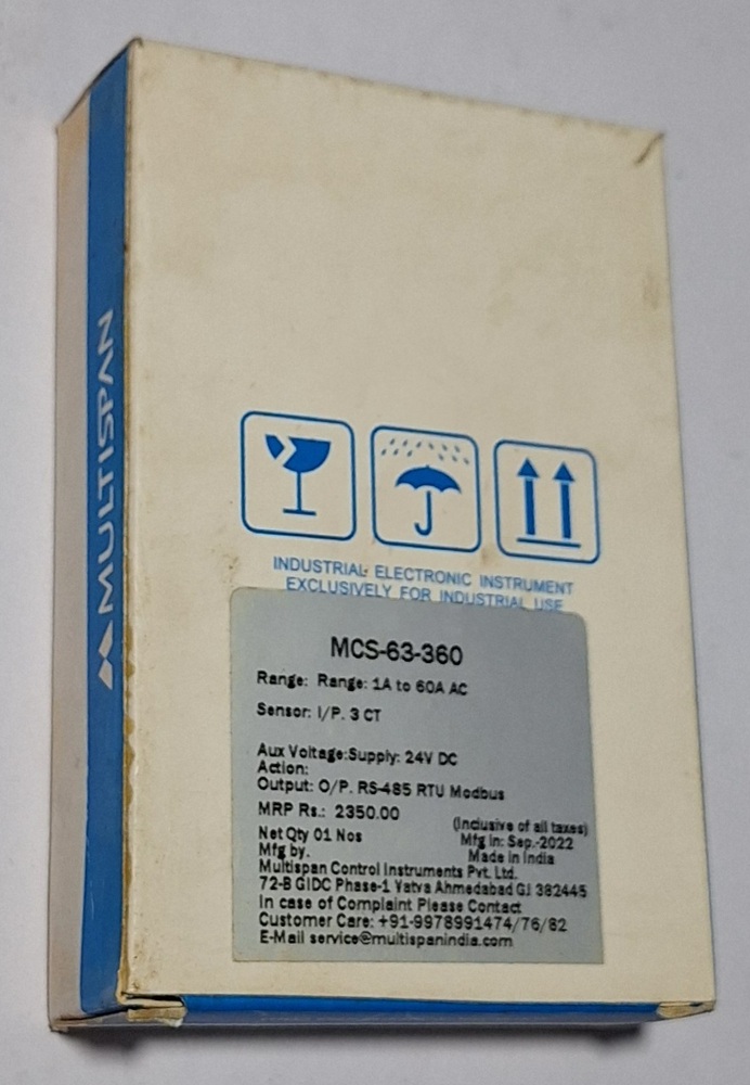 Multispan Mcs-63-360 - Voltage Supply: 24v Dc, Output: Rs-485 Rtu Modbus, Input Current Range: 1a To 60a Ac, Power Consumption: < 0.2va