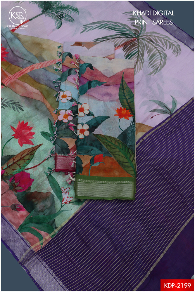 KHADI COTTON PRINTED SAREE NATURE THEME