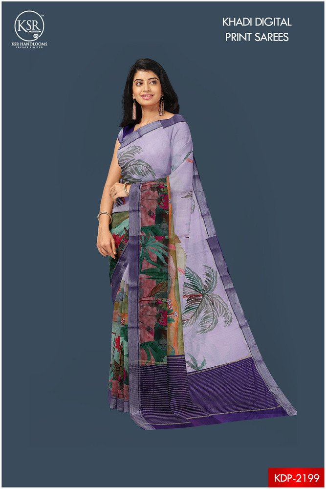 KHADI COTTON DIGITAL PRINTED SAREE NATURE THEME