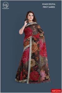 KHADI COTTON FLORAL DIGITAL PRINTED SAREES