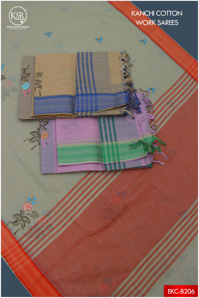 KANCHI COTTON FLOWERS EMBROIDERY WORK SAREE