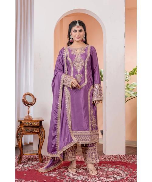 Red Premium Designer Readymade Chinon Silk Top, Plazzo & Dupatta Set  Party Wear Elegance