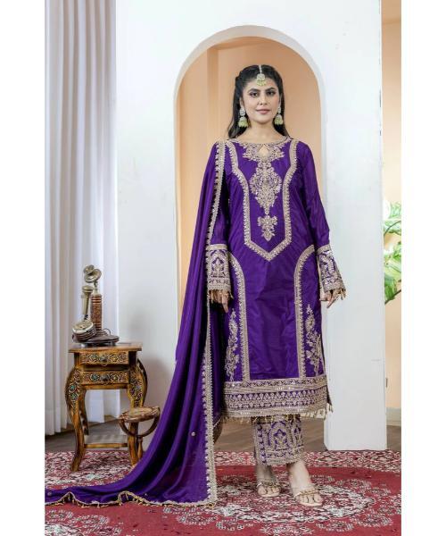Red Premium Designer Readymade Chinon Silk Top, Plazzo & Dupatta Set  Party Wear Elegance