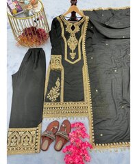 Red Premium Designer Readymade Chinon Silk Top, Plazzo & Dupatta Set  Party Wear Elegance