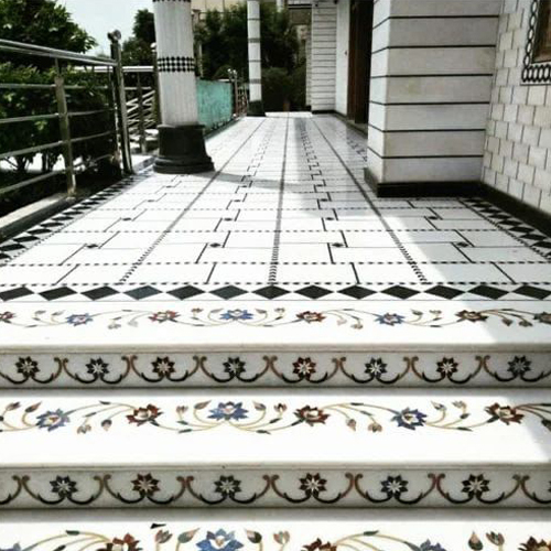 Makrana White Inlay Marble Flooring