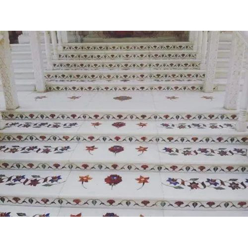 Marble Inlay Printed Design Stair Flooring