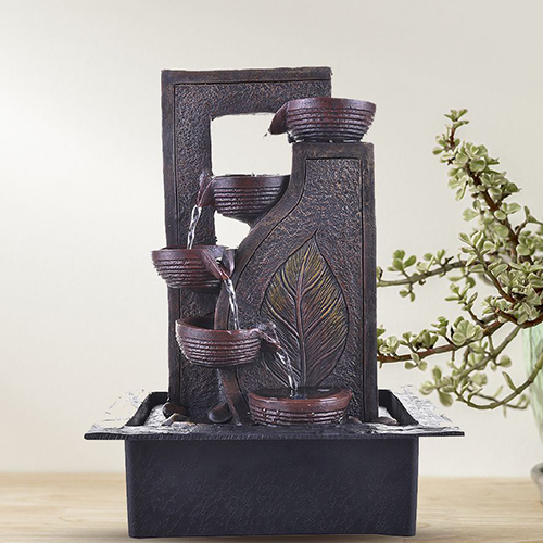 Brown Polyresin Designer Table Top 4 Tier Marble Waterfall Fountain