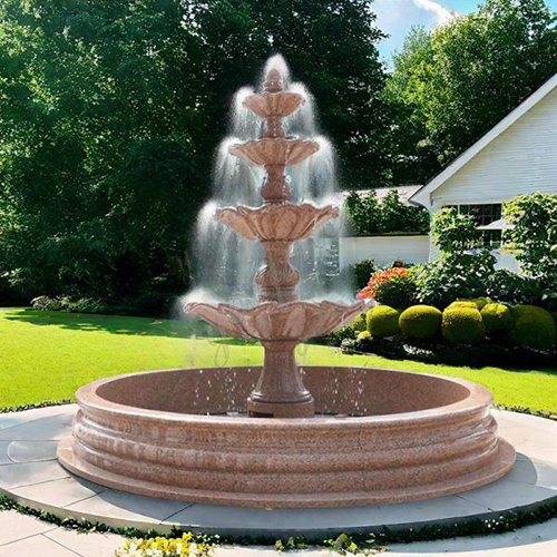 Outdoor Red Stone Three Tiered Water Fountain
