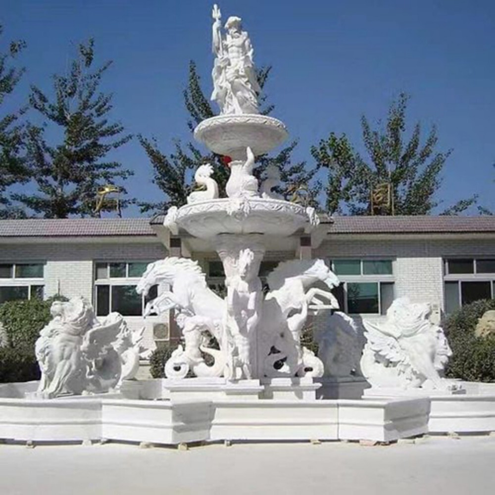Monumental Marble Horse Fountain - Color: White