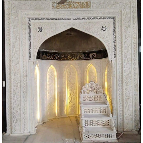White Carved Makrana Marble Masjid - Size: Customized