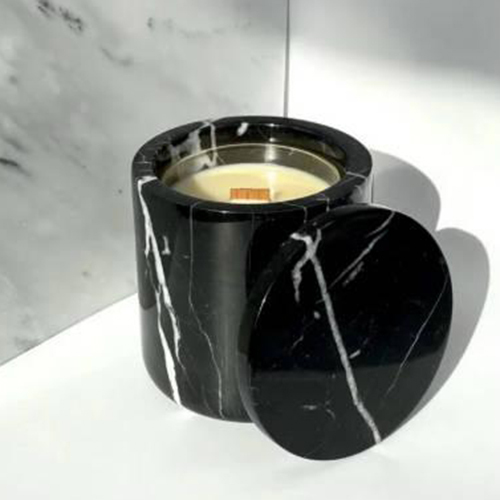 Marble Candle Vessel With Lid