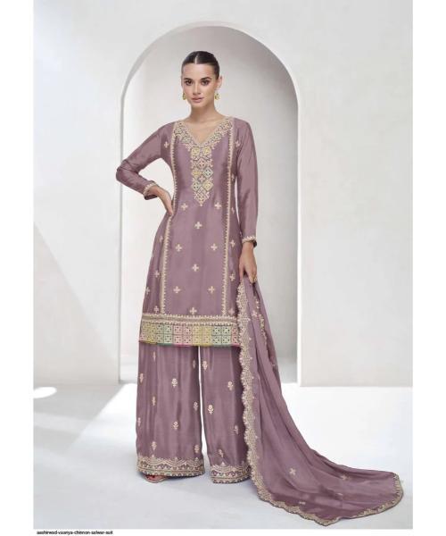 Elegant Embroidered Chinon Suit Set â Full Stitched