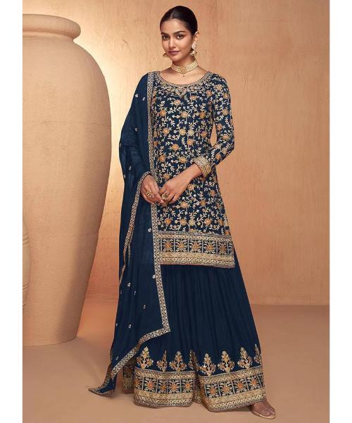 Elegant Embroidered Chinon Suit Set A Full Stitched - Color: Multicolor