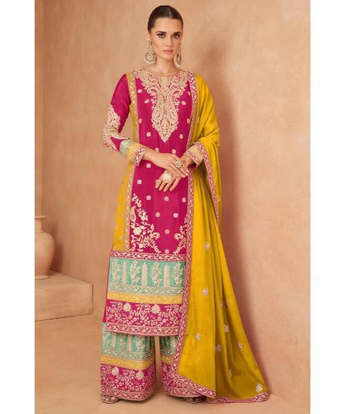 Elegant Embroidered Chinon Suit Set A Full Stitched - Color: Multicolor