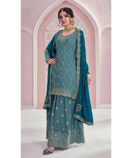 Elegant Embroidered Chinon Suit Set A Full Stitched - Color: Multicolor