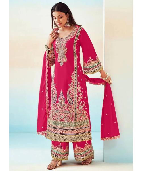 Elegant Embroidered Chinon Suit Set A Full Stitched - Color: Multicolor