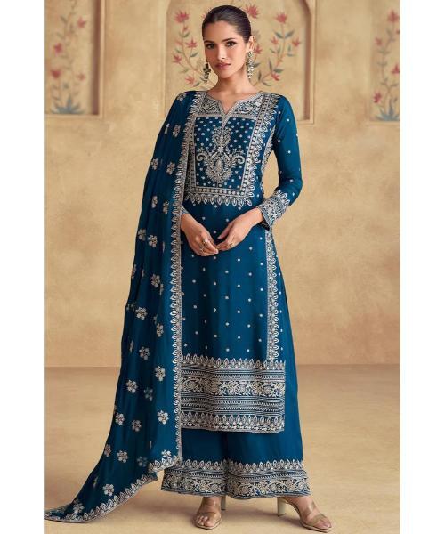 Elegant Embroidered Chinon Suit Set A Full Stitched - Color: Multicolor