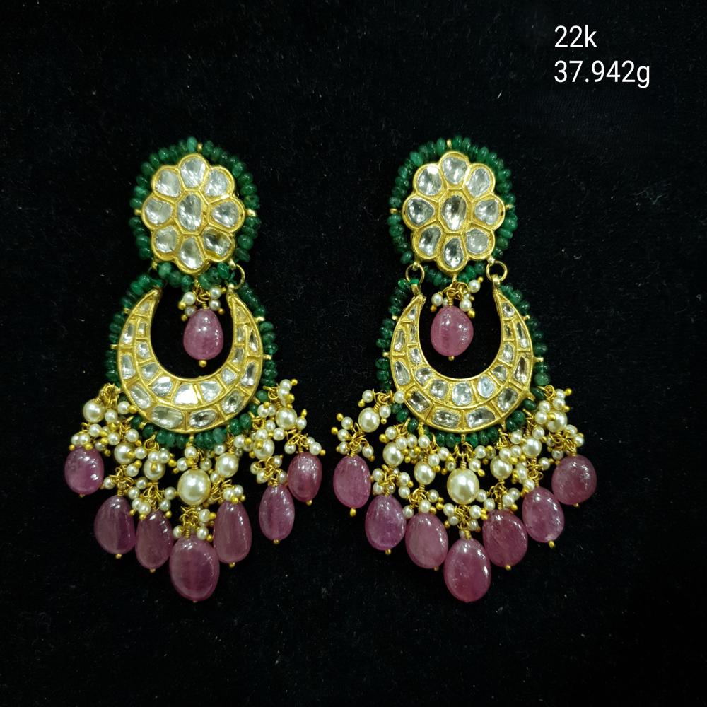 22kt Gold Tiyani ChandBali Earring with Diamond polki