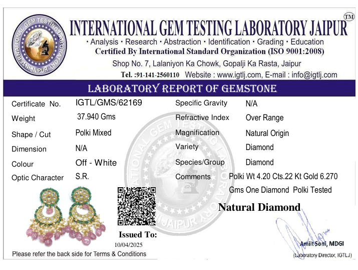 22kt Gold Tiyani ChandBali Earring with Diamond polki