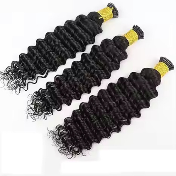Deep Wave Curly Hair extensions manufacturer I Tips Remy human hair  20inches