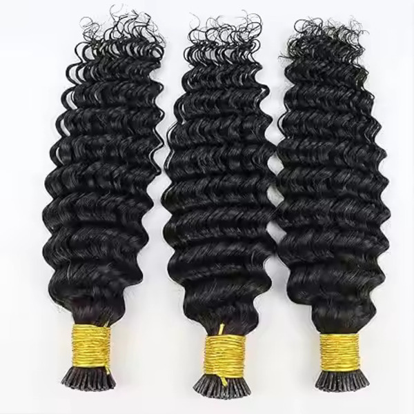 Deep Wave I Tip Human Hair Extension Pre Bonded Curly Brazilian Remy Hair Micro Beads Keratin Stick I Tip Hair Black Brown Color