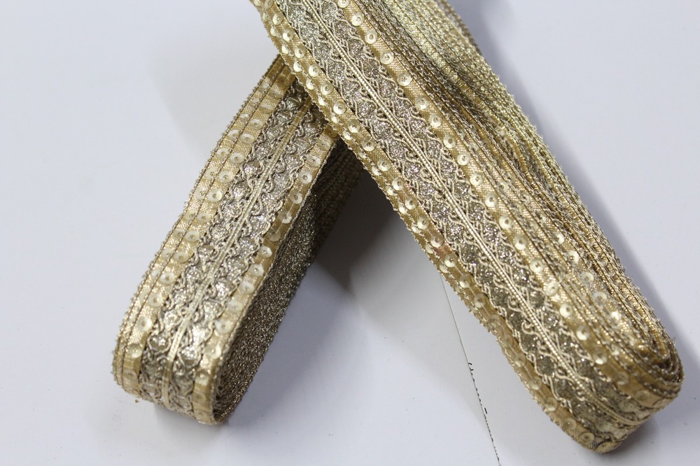 Fancy Embroidery Sequence Lace - Color: Golden