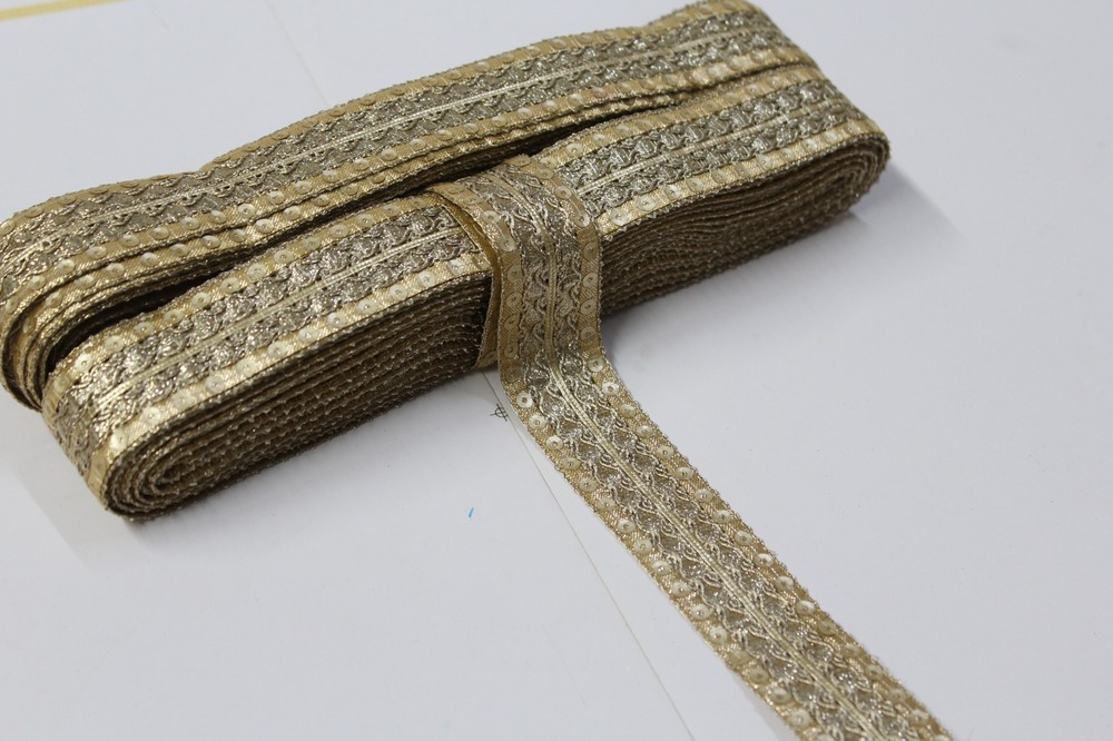 Fancy Embroidery Sequence Lace - Color: Golden