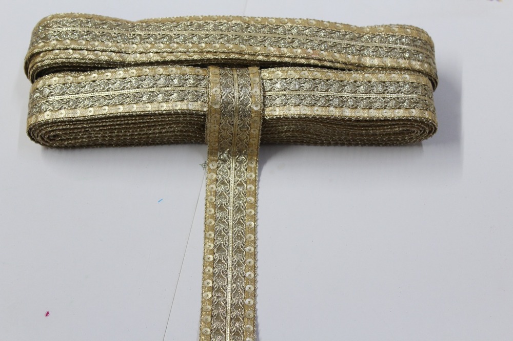 Fancy Embroidery Sequence Lace - Color: Golden