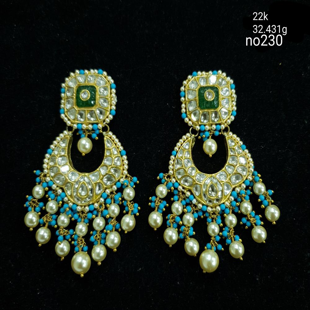 22kt Gold Tyani Green Karving Polki Diamond Earring