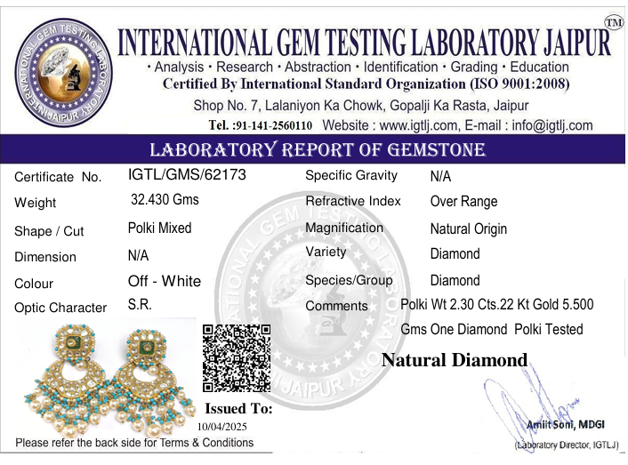 22kt Gold Tyani Green Karving Polki Diamond Earring