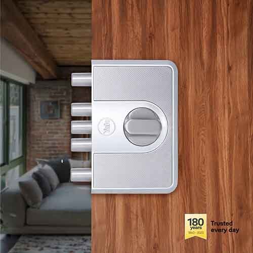 CBD-Cinco 500 Series 5 Dead Bolt Main Door RIM Lock Knob Inside Silver With Dimple Keys