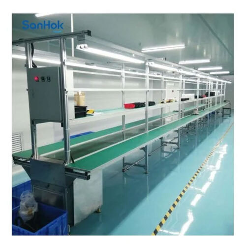 Assembly Line Conveyor With Work Table - Color: Blue Grey