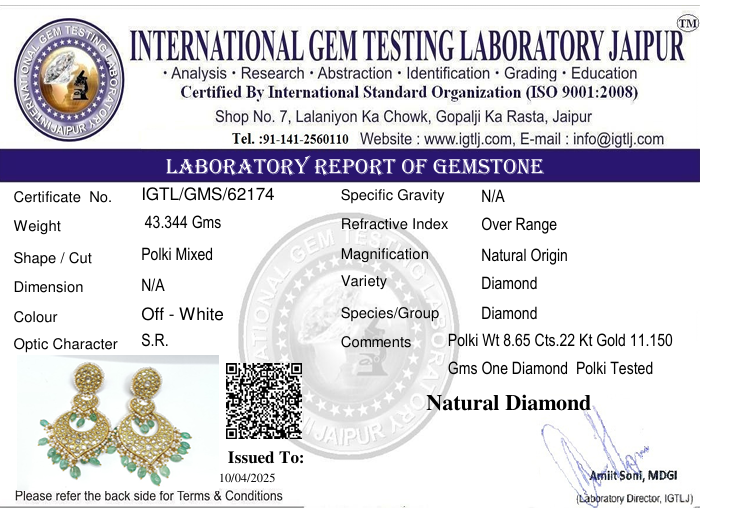 Gold 22kt Kundan Diamond Polki Chandbali Earring