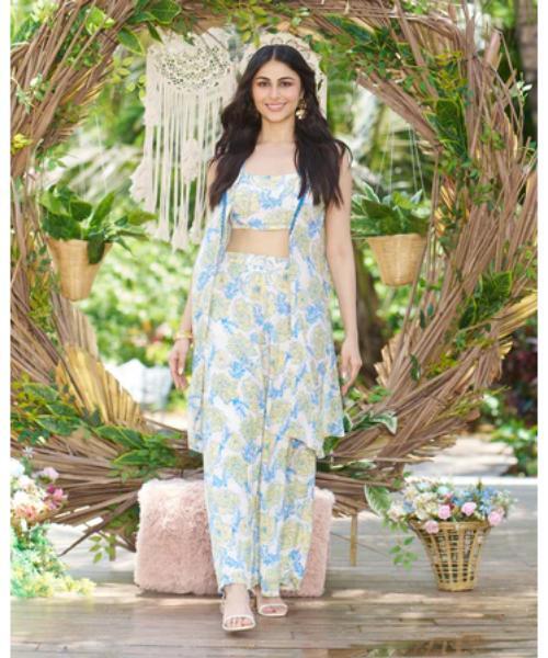 Printed Georgette Sharara Set - Neck Style: V-neck