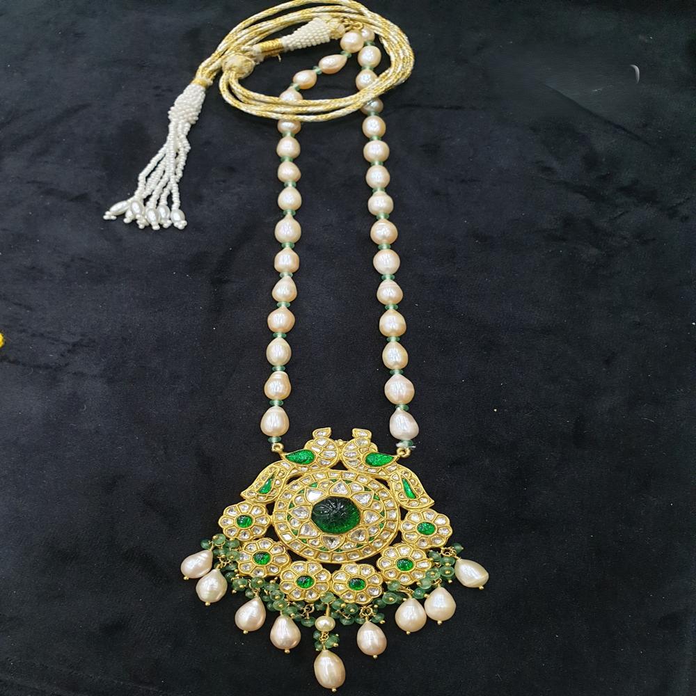 22kt Gold Tyani Polki Pendant - Color: Green & Golden