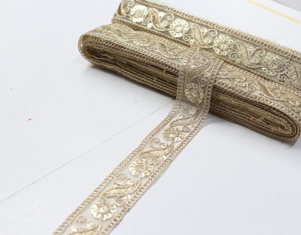 Embroidery &Sequence Lace - Color: Golden