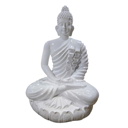 Buddha Statue - 36x42x36 Inch, White FRP with Smooth Surface Texture | Handmade for Religious Activities, Warranty Included