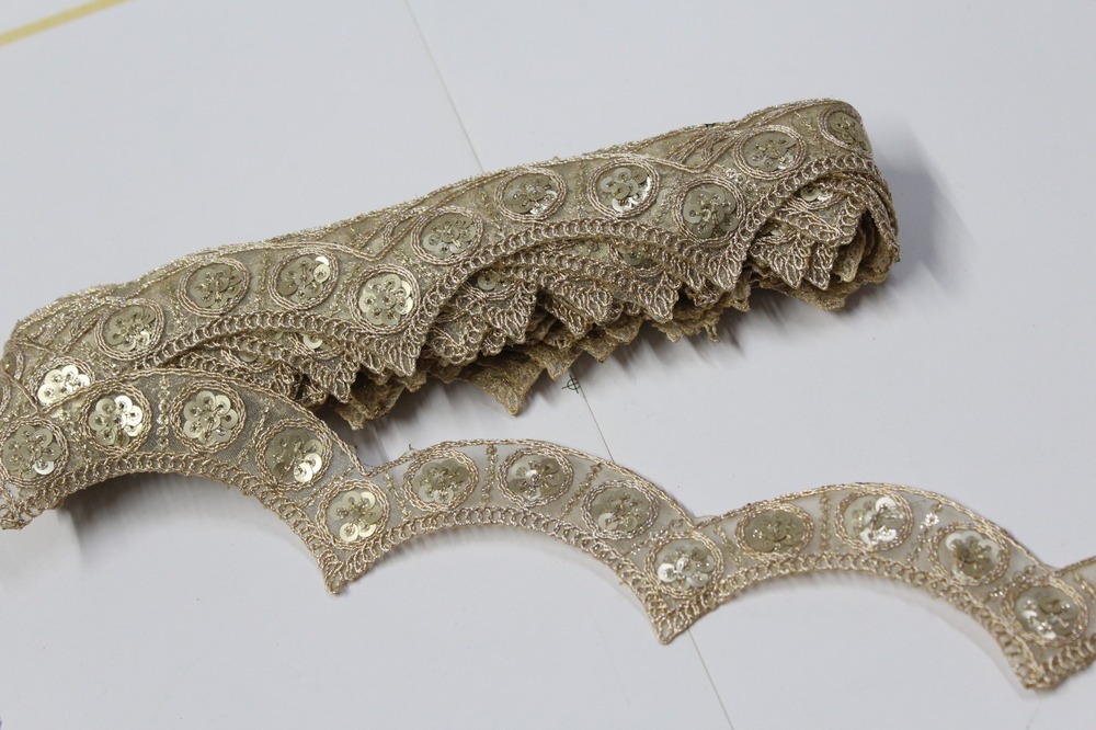 Fancy Embroidery &Sequence Zari Laces - Color: Golden