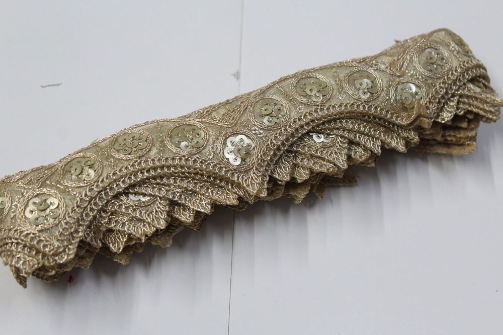 Fancy Embroidery &Sequence Zari Laces - Color: Golden