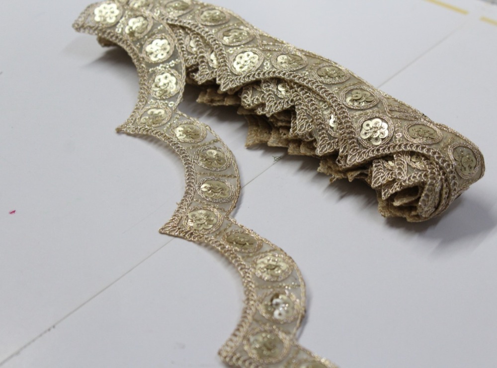 Fancy Embroidery &Sequence Zari Laces - Color: Golden