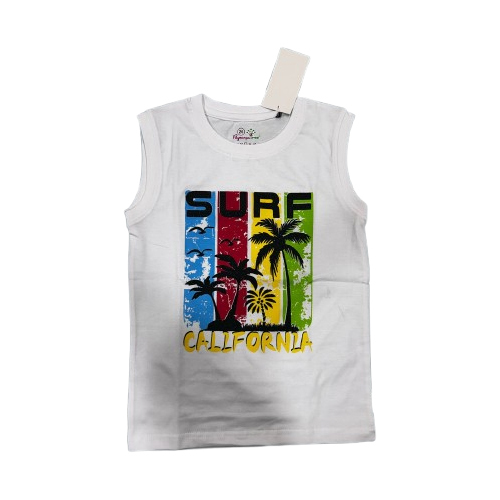 White Boys Sleeveless T Shirt - Design: Trendy