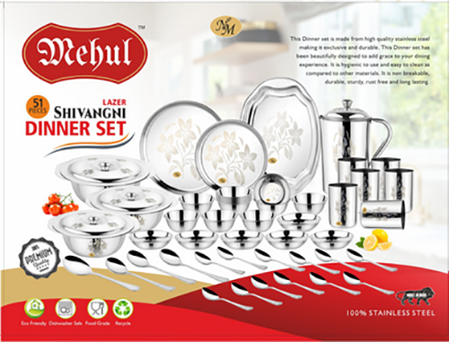 51 Pcs Dinner Set - Color: Silver