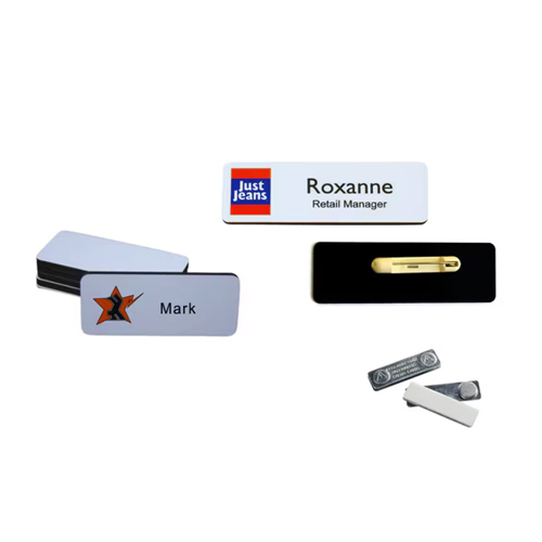 Mdf Wooden Rectangular Badges With Magnet - Color: Multicolor